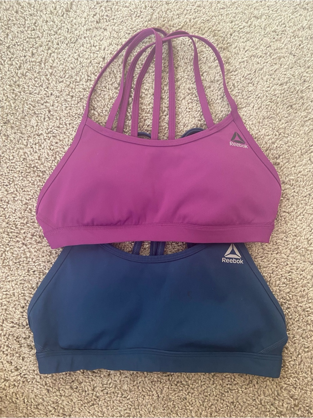 Reebok Double-Pack Strappy Sports Bras — Magenta and Navy